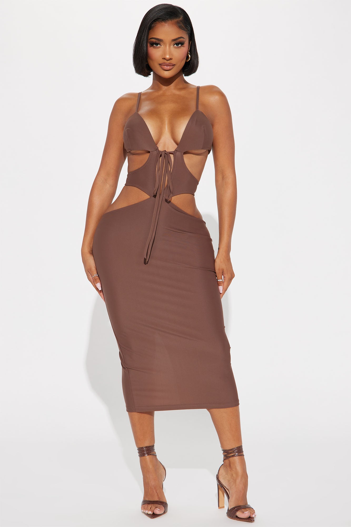 Avery Cut Out Midi Dress - Chocolate