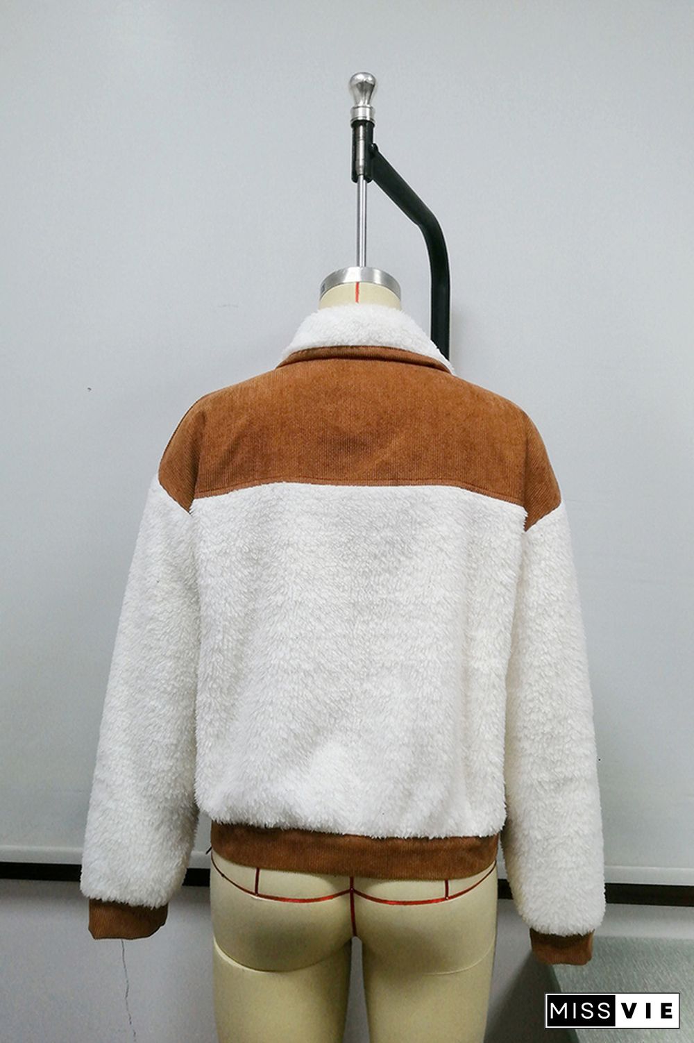 Brown Corduroy Splicing White Fleece Crop Jackets