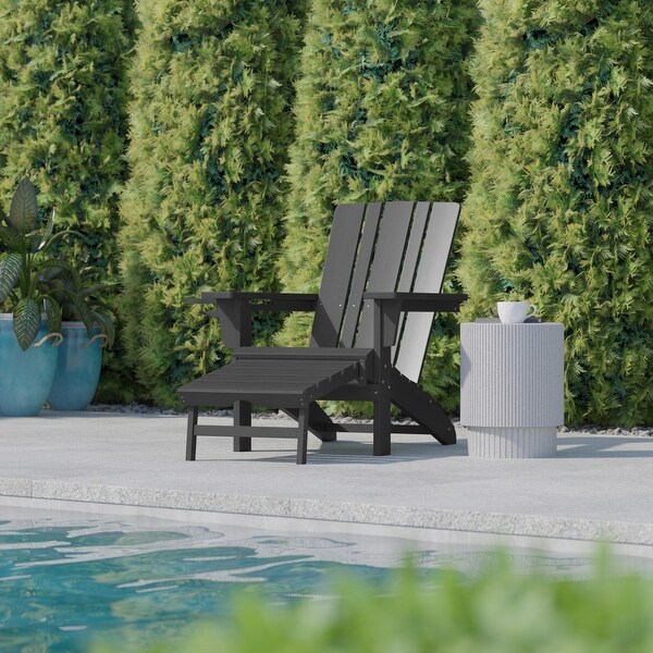 Commercial AllWeather Adirondack Chair with Pullout Ottoman and Cupholder