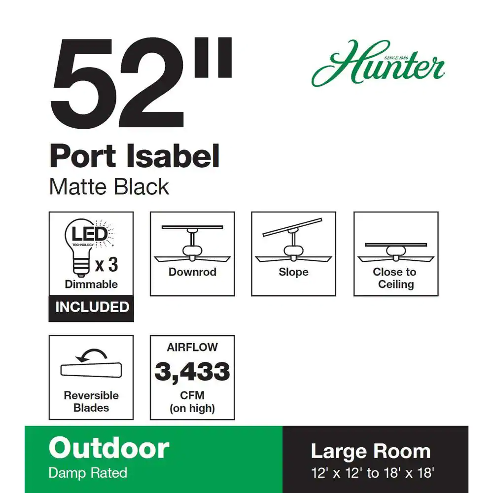 Port Isabel 52 in. LED Indoor/Outdoor Matte Black Ceiling Fan with Light Kit