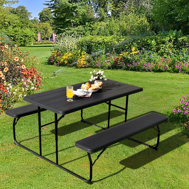 Costway Folding Picnic Table amp Bench Set For Camping Bbq W Steel Frame White balck