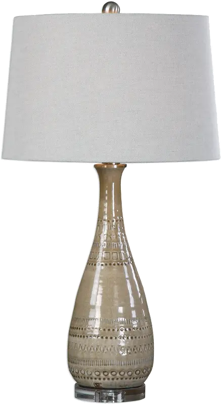 Light Taupe Ceramic Table Lamp with Brushed Nickel Details