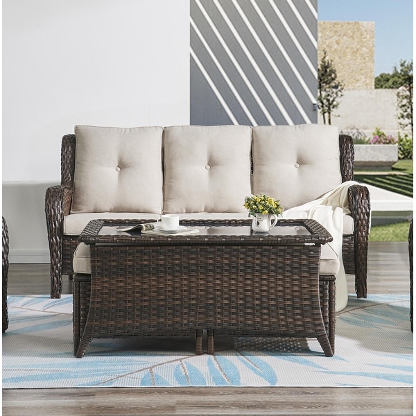 Pocassy 6 Piece Outdoor Wicker Conversation Sofa Set