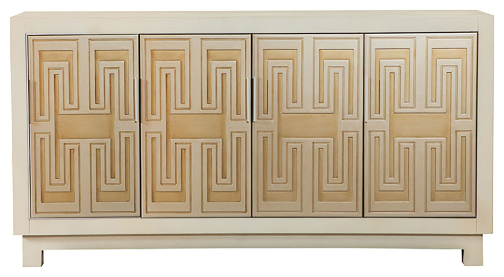 Voula Rectangular 4 door Accent Cabinet White and Gold   Modern   Accent Chests And Cabinets   by Modon  Houzz