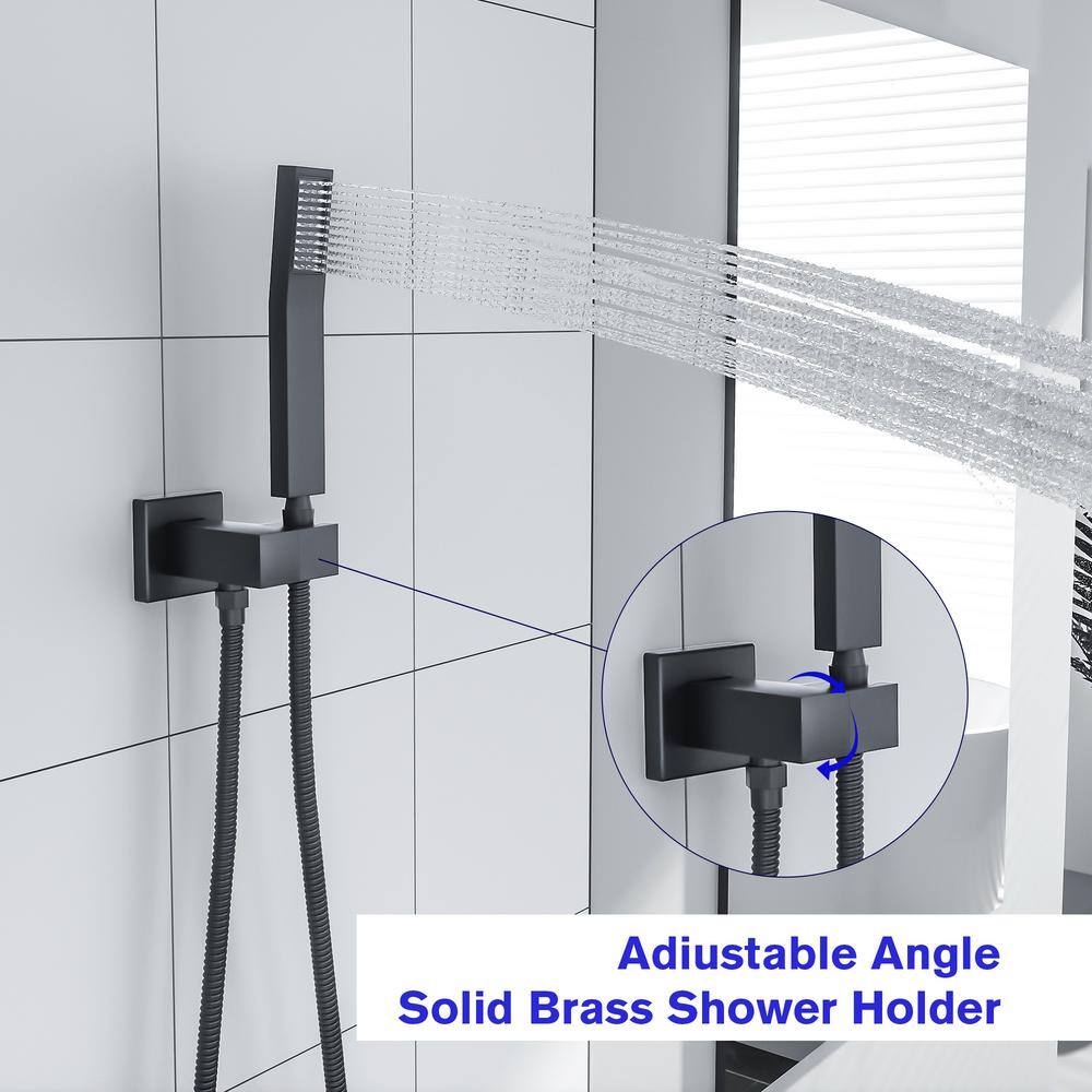 LORDEAR 2-Spray Patterns 12 in. Square Wall Mounted Luxury Rain Mixer Shower Combo Set Rainfall Dual Shower Heads in Black H-SLF16006-B