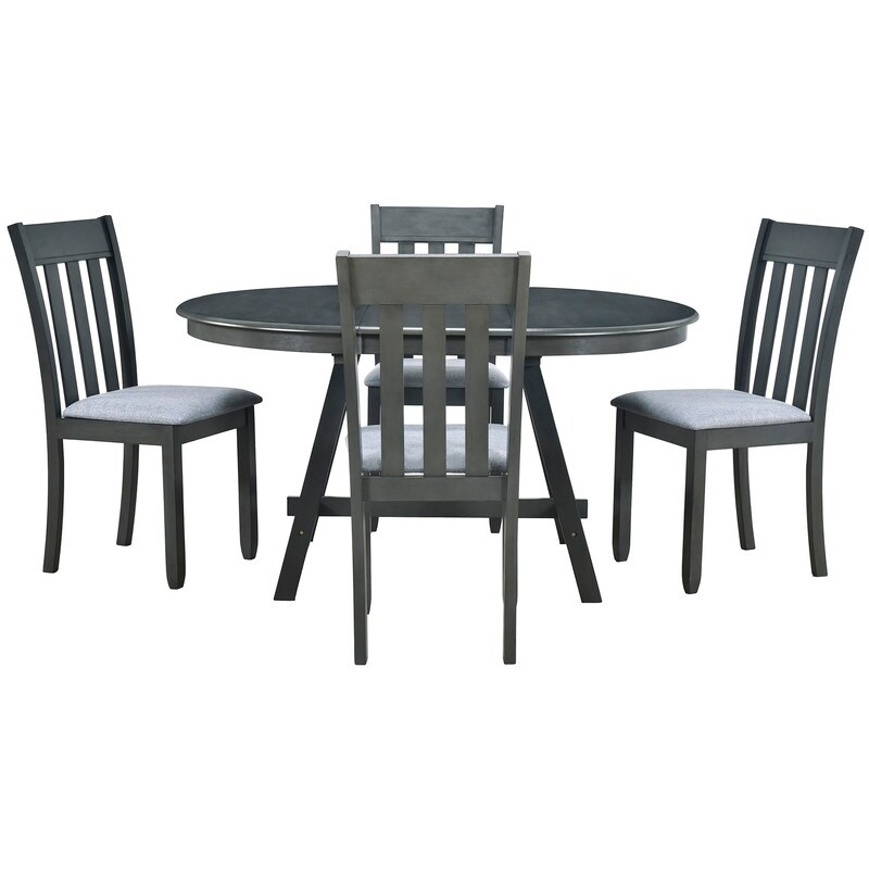 5 Piece Wooden Dining Table Set  Round Extendable Dining Table with 4 Dining Chairs