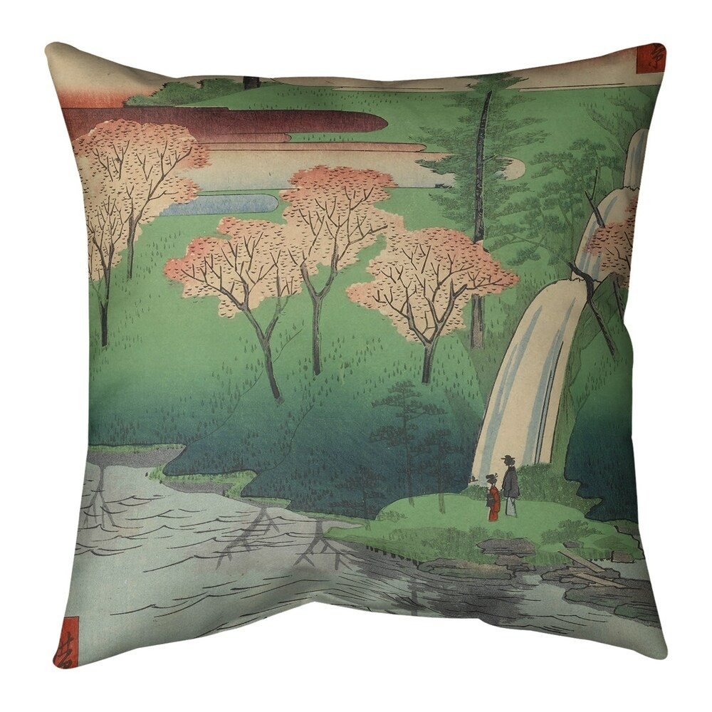 Porch   Den Utagawa Hiroshige 'Chiyogaike Pond' Throw Pillow