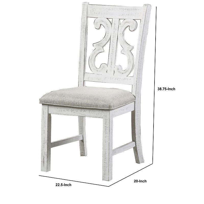 Open Scroll Back Wooden Side Chair with Padded Seat， Set of 2， White