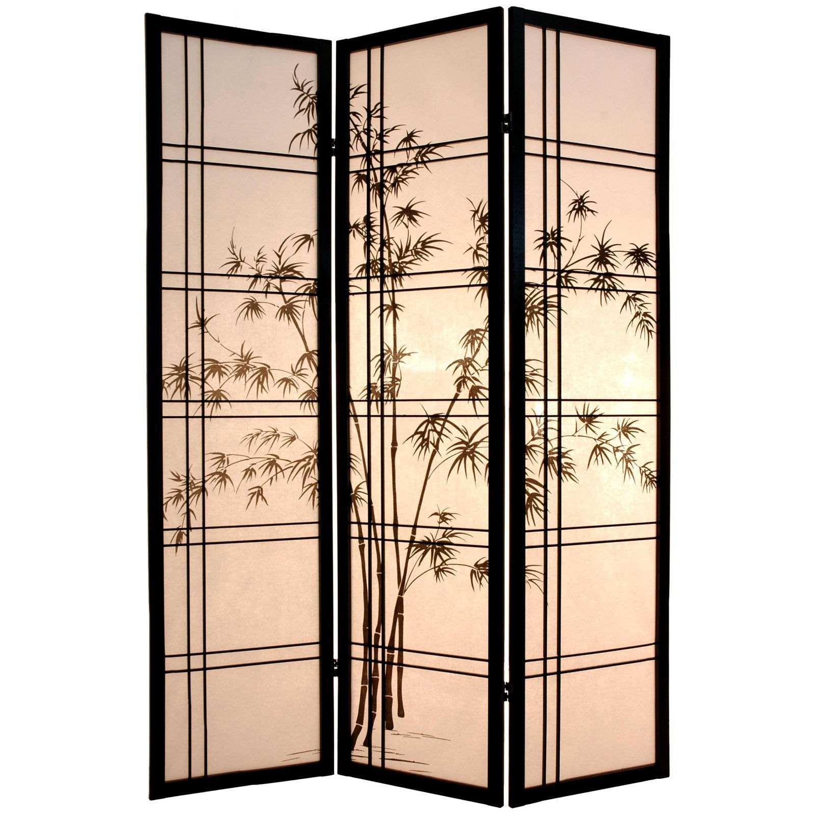 Oriental Furniture 6 Ft Tall Double Cross Bamboo Tree Shoji Screen, 6 panel, honey color