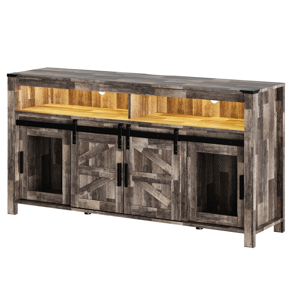 LED Farmhouse Entertainment Center with Mesh and Barn Doors  31\