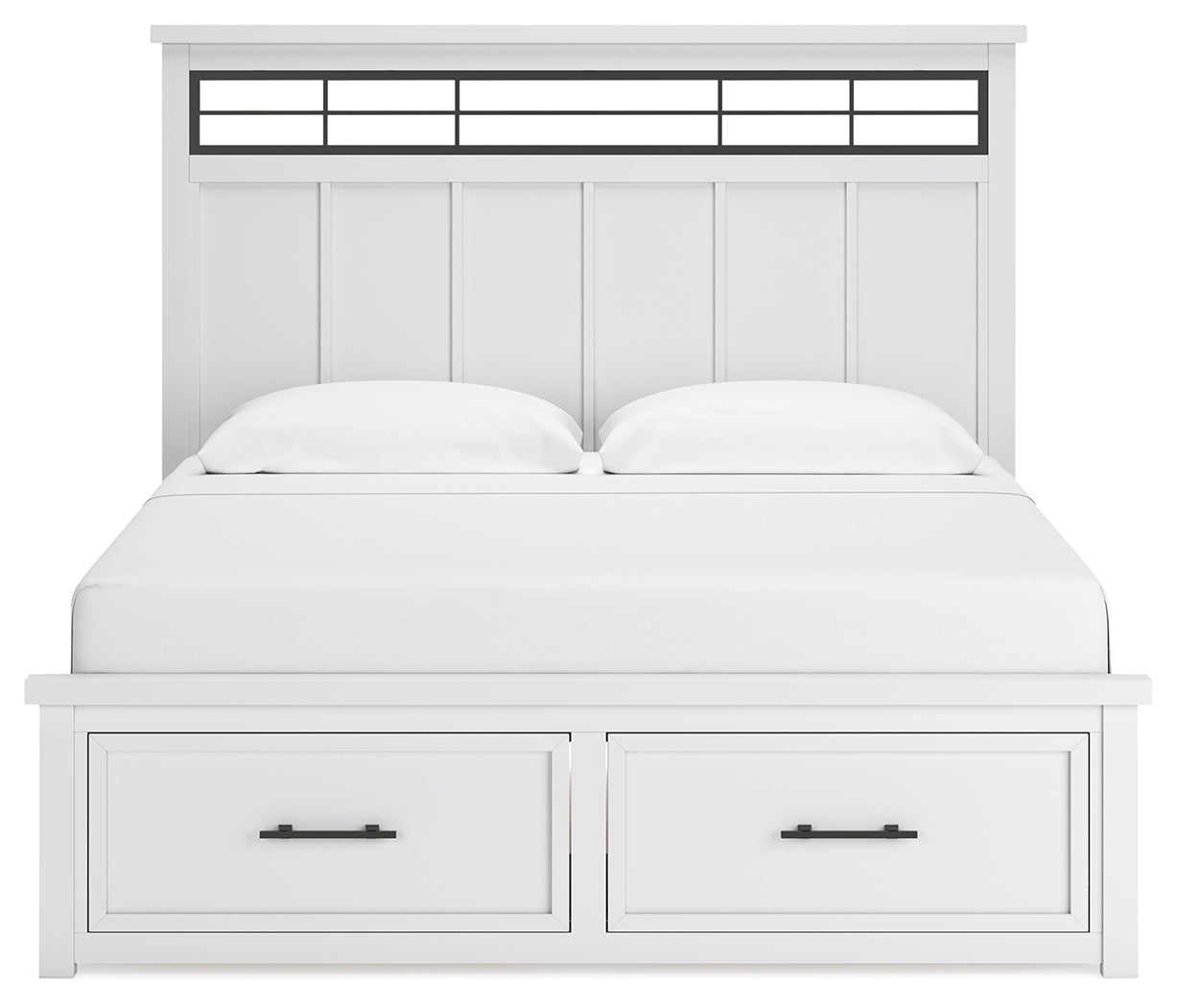 (Online Special Price) Ashbryn White/Natural King Panel Storage Bedroom Set with Dresser and Mirror