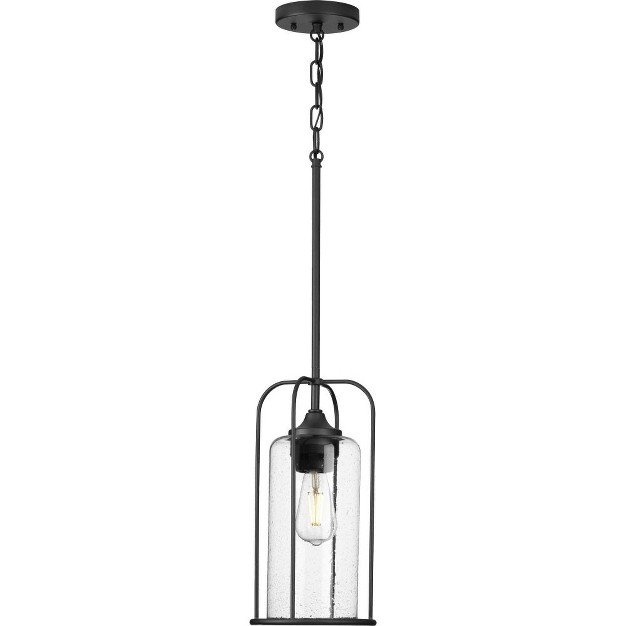 Progress Lighting Watch Hill Collection 1 light Hanging Pendant Lantern Textured Black Clear Seeded Glass Shade