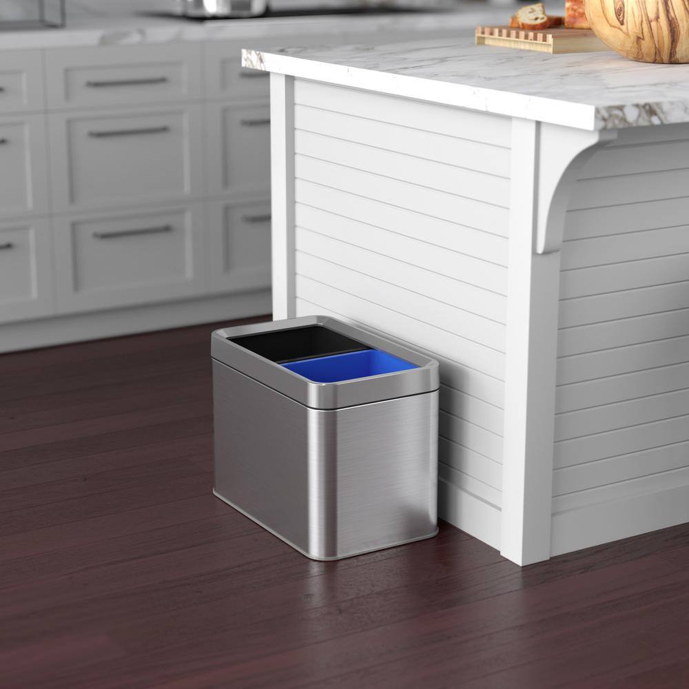 iTouchless 5.3 Gal. Dual Compartment Slim Open Top Waste Bin for Trash Can and Recycle Container OT05R2S