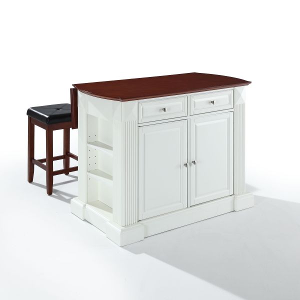 Coventry Drop Leaf Top Kitchen Island W/Uph Square Stools