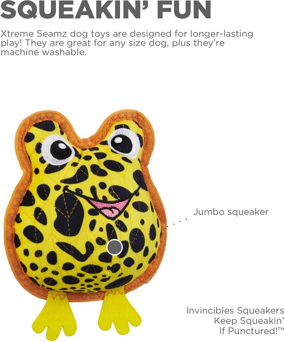 Outward Hound Xtreme Seamz Dart Frog Squeaky Durable Dog Toy， Yellow， Medium