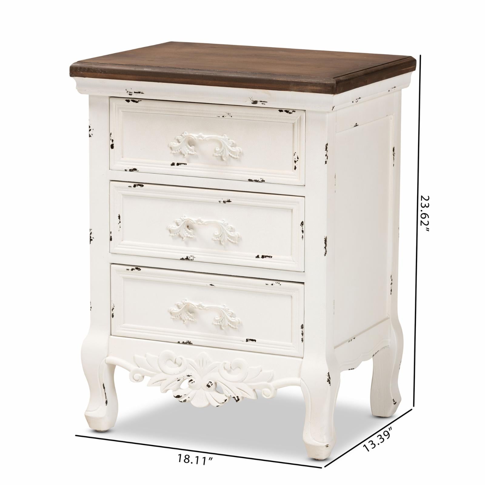 Baxton Studio Levron 3-Drawer Nightstand