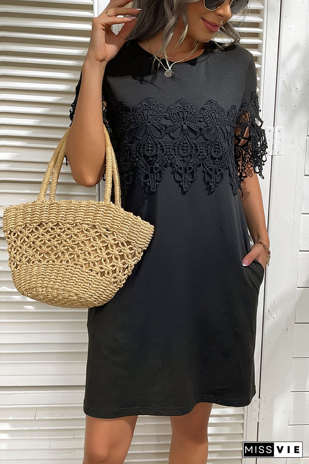 Black Loose Lace Dress Wholesale