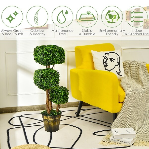 Costway 3FT Artificial Boxwood Topiary Tree UV Protected Indoor