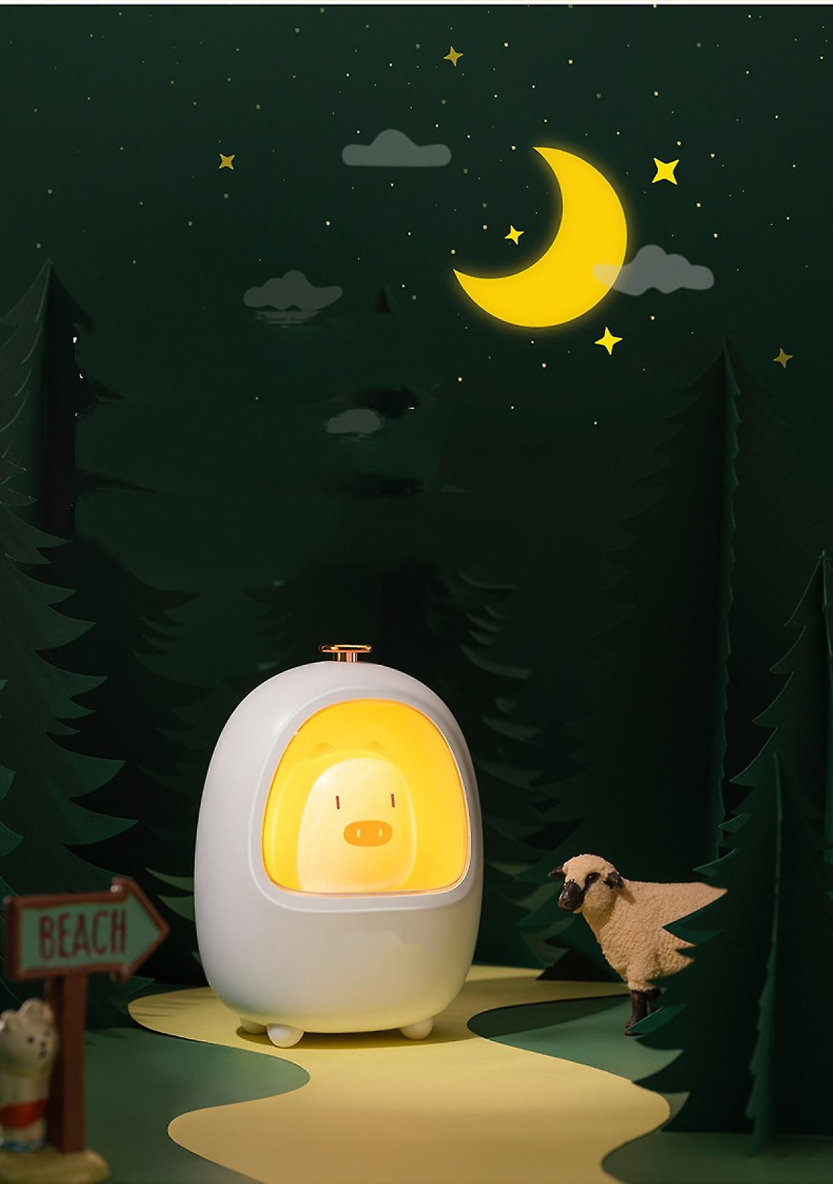 Cute Night Light Kids， Bedside Lamp Children， Animal Night Light， White Piggy， Rechargeable， Battery Operated， Dimmable