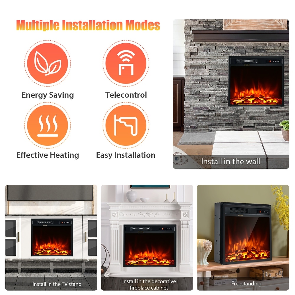 Costway 18''Indoor Electric Fireplace Freestanding   Recessed Heater   See details