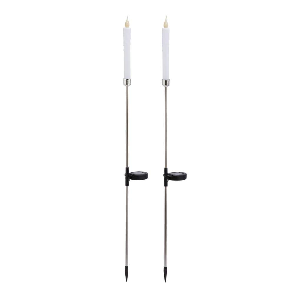 Alpine Corporation Solar Powered 40 in. H Candlestick Christmas Pathway Lights Garden Stakes with White LED Light (Set of 2) QTT302SLR-WT-2