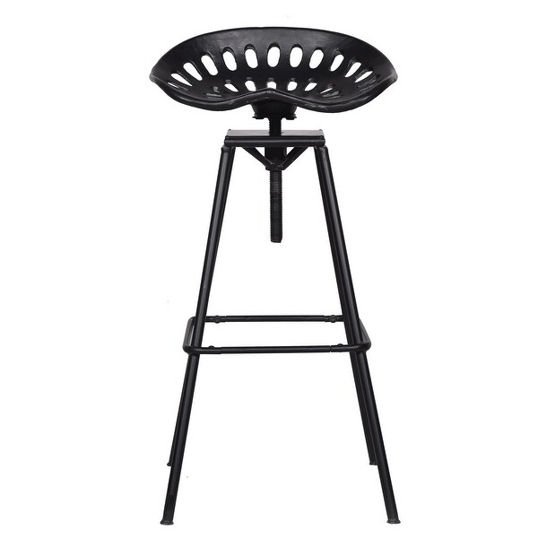 38 Inch Industrial Metal Barstool with Footrest， Swivel， Adjustable Seat Height， Angled Legs， Black