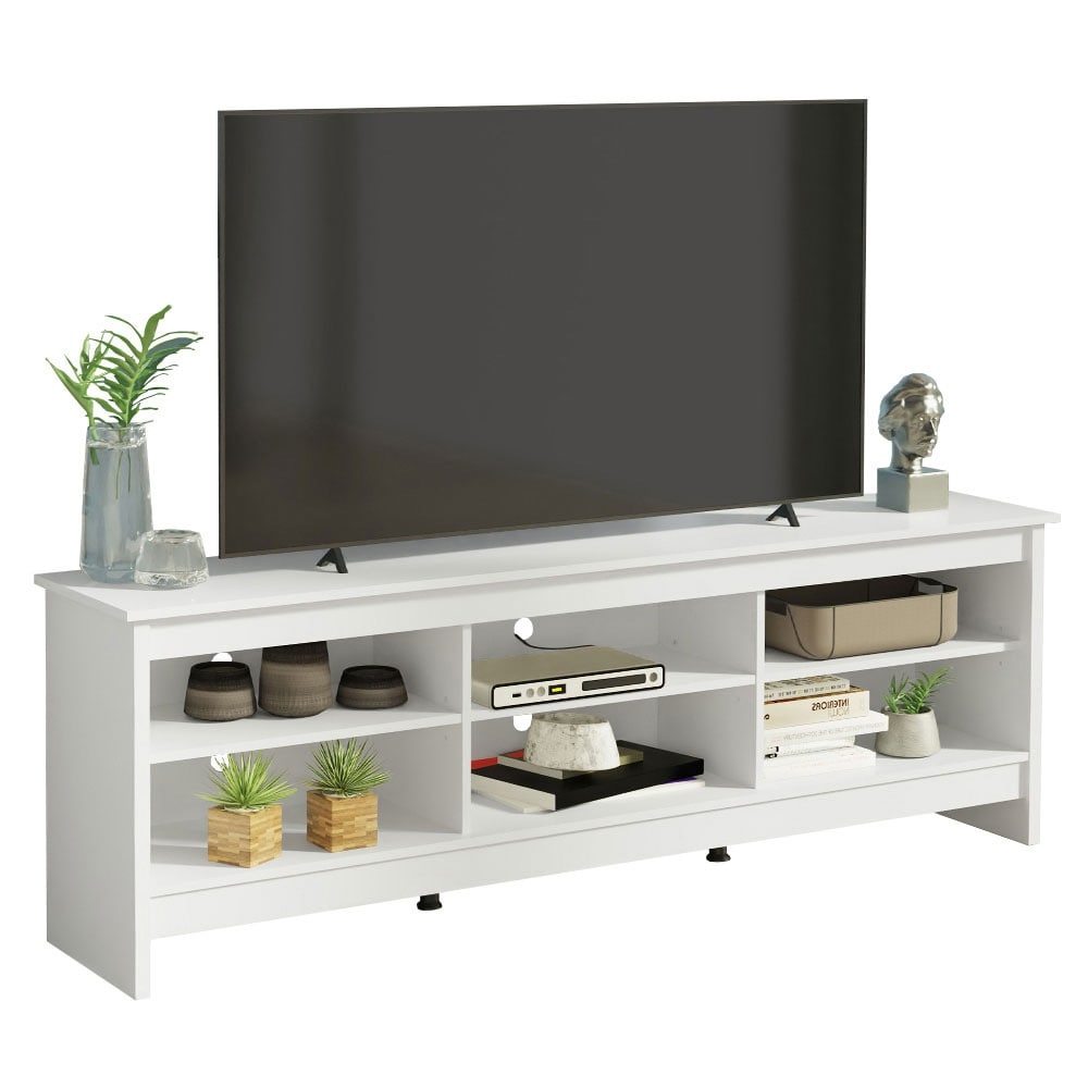 Madesa TV Stand with 6 Shelves and Cable Management  for TVs up to 75 Inches  Wood TV Bench  23\