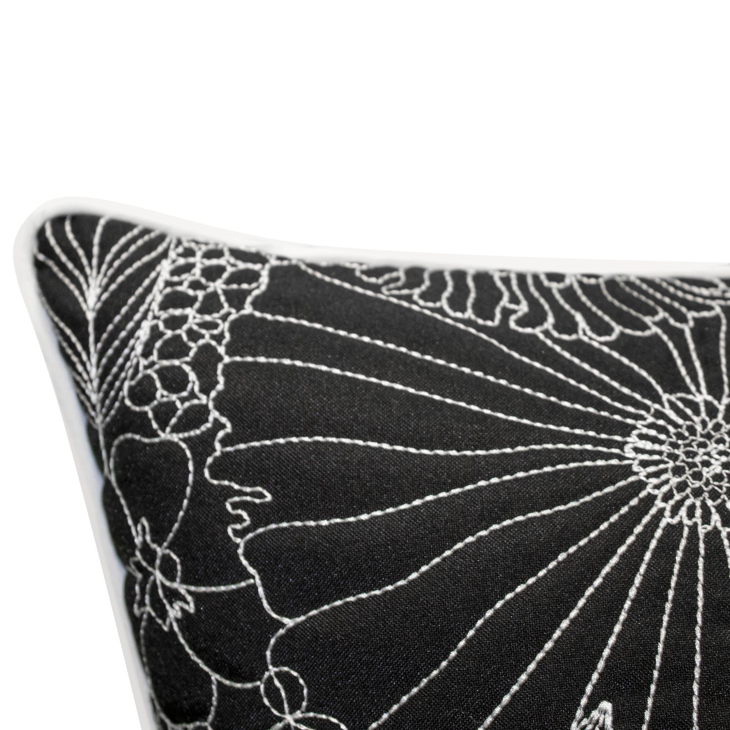 Edie@Home Fine Line Embroidered Floral Indoor Outdoor Throw Pillow