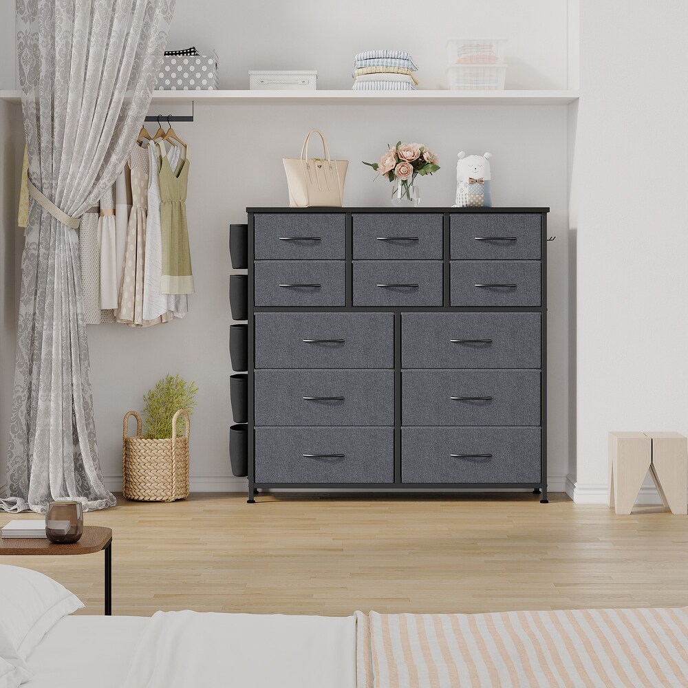 12 Drawer Dresser  Storage Organizer Unit with Fabric  Grey