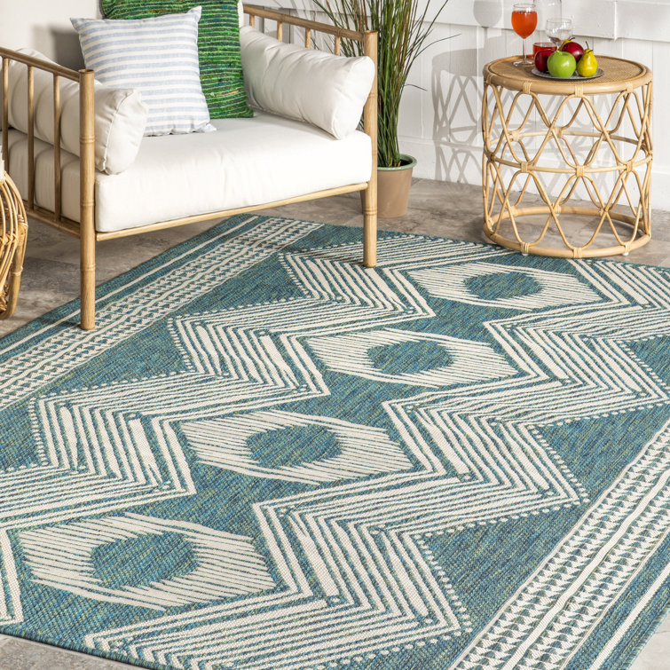 Kendall Geometric Indoor / Outdoor Patio Area Rug in Tan