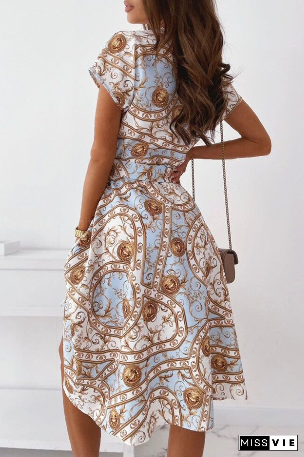 Celebrities Elegant Print Patchwork V Neck Shirt Dress Dresses