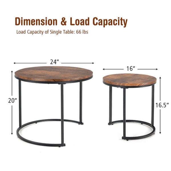 Set of 2 Nesting Coffee Table Stacking Round Side Tables