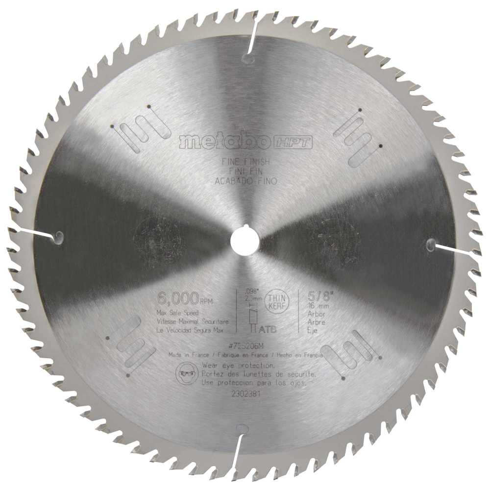 Metabo HPT Finish Miter Saw Blade 72T Tungsten Carbide Tipped 10 ATB 5/8 Arbor