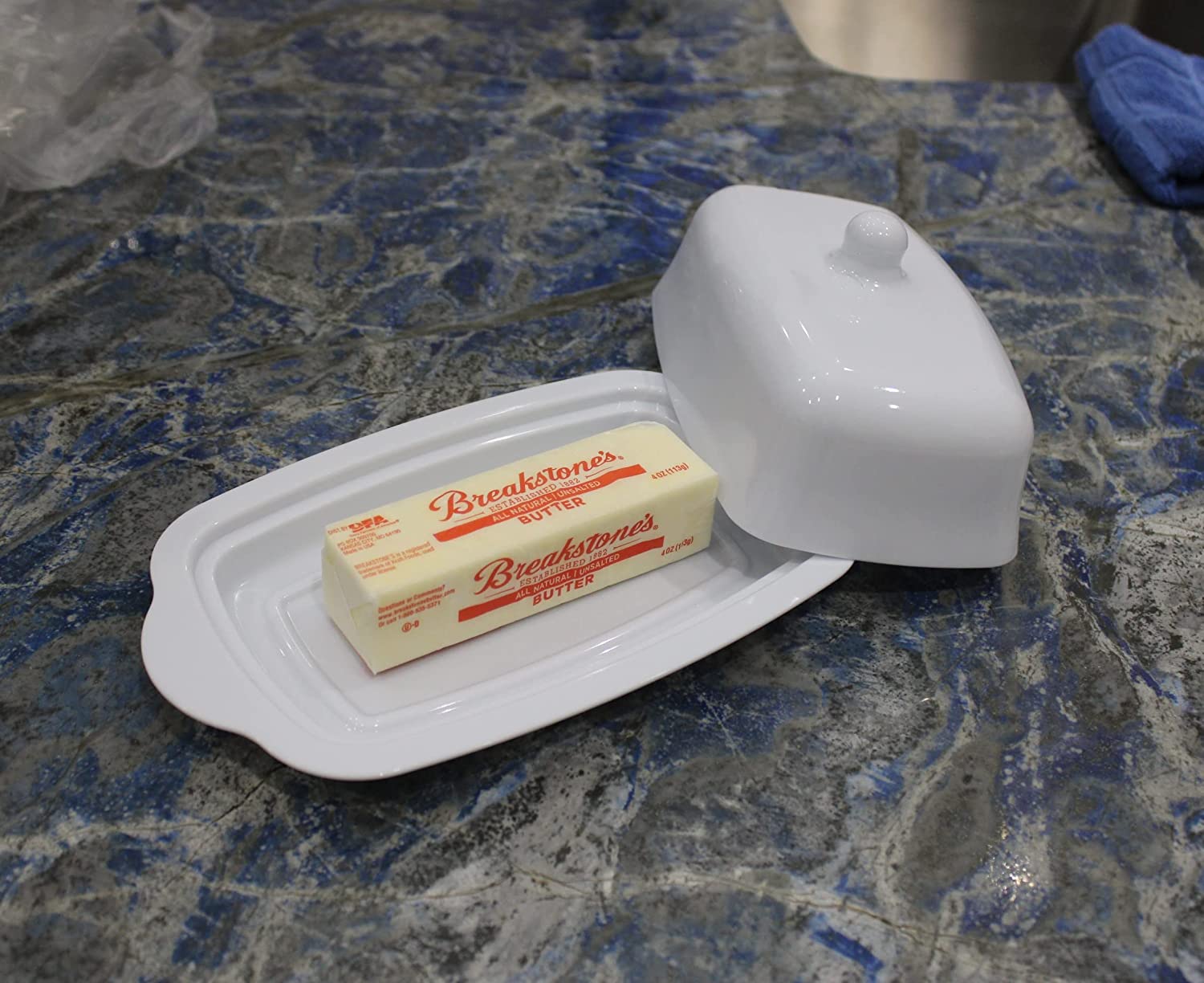 Dependable Industries White Plastic Rectangle Butter Dish with Lid BPA Free Holds Full Bar of Butter