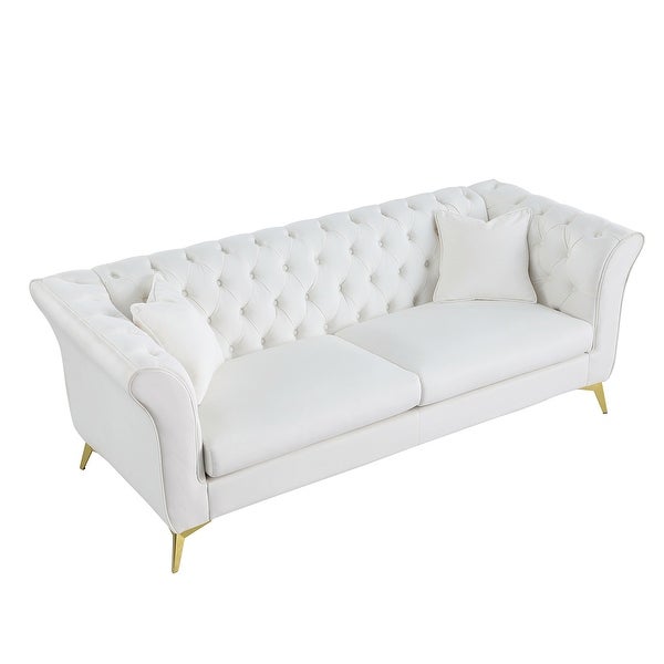 3 Seater White Velvet with 2 Pillows