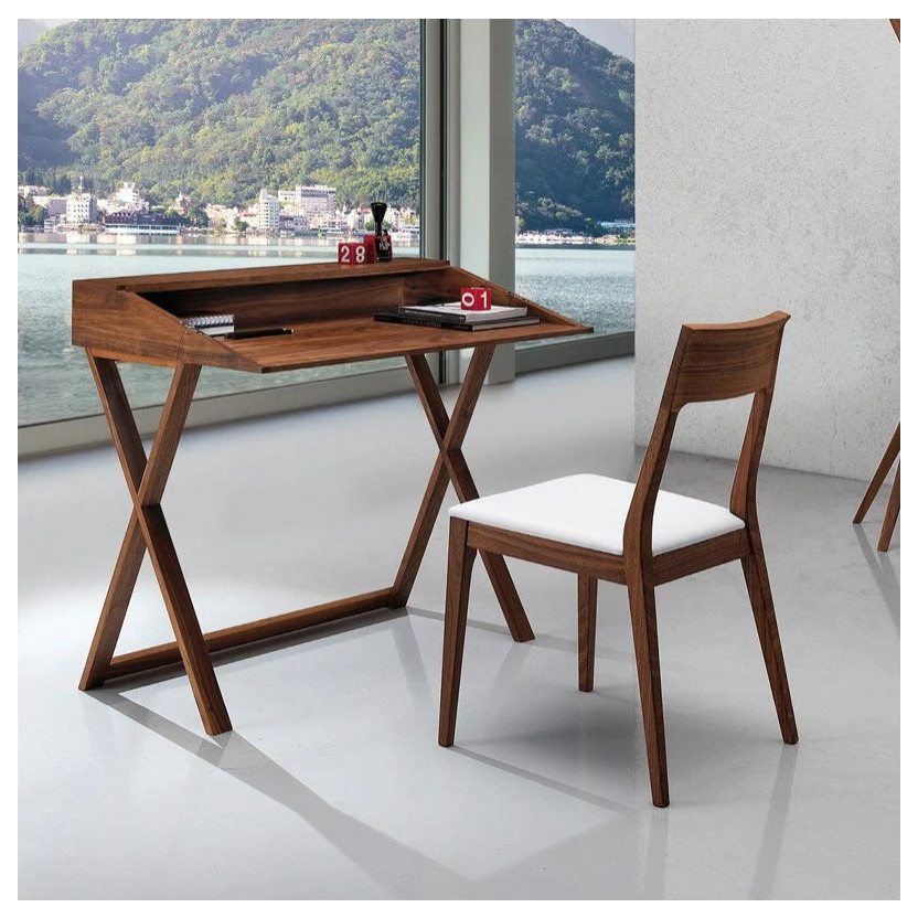 Coy Dining Chair  Solid Walnut Wood Frame  White Pu Cover   Midcentury   Dining Chairs   by Rustic Home Furniture Deco  Houzz