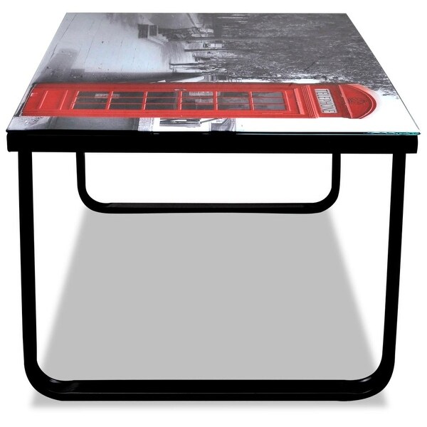 vidaXL Coffee Table with Telephone Booth Printing Glass Top