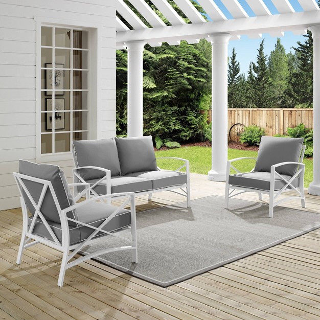 3pc Kaplan Outdoor Steel Conversation Set Gray white Crosley