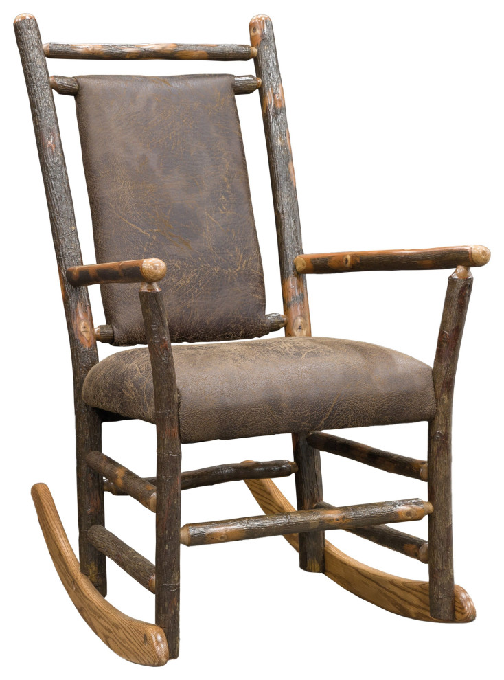 Hickory Log Rocking Chair with Faux Brown Leather Seat   Rustic   Rocking Chairs   by Furniture Barn USA  Houzz