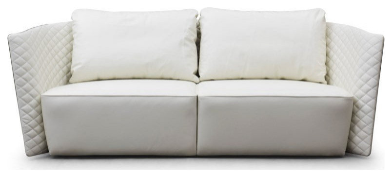 Julianna Loveseat  White Top Grain Leather With Brown Oak Back   Transitional   Loveseats   by Rustic Home Furniture Deco  Houzz