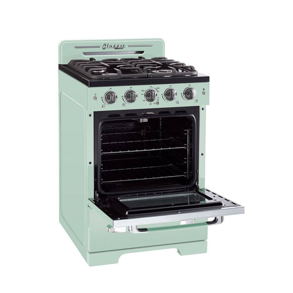 Unique Appliances Classic Retro 24 in. 2.9 cu. ft. Retro Gas Range with Convection Oven in Summer Mint Green UGP-24CR LG