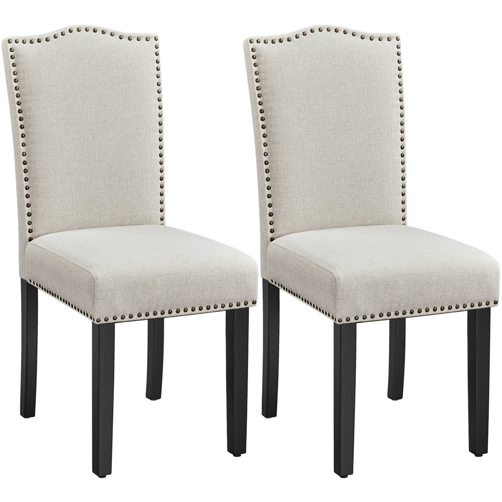 Topeakmart Set of 2 Modern Fabric Upholstered Dining Chairs for Home Kitchen， Beige