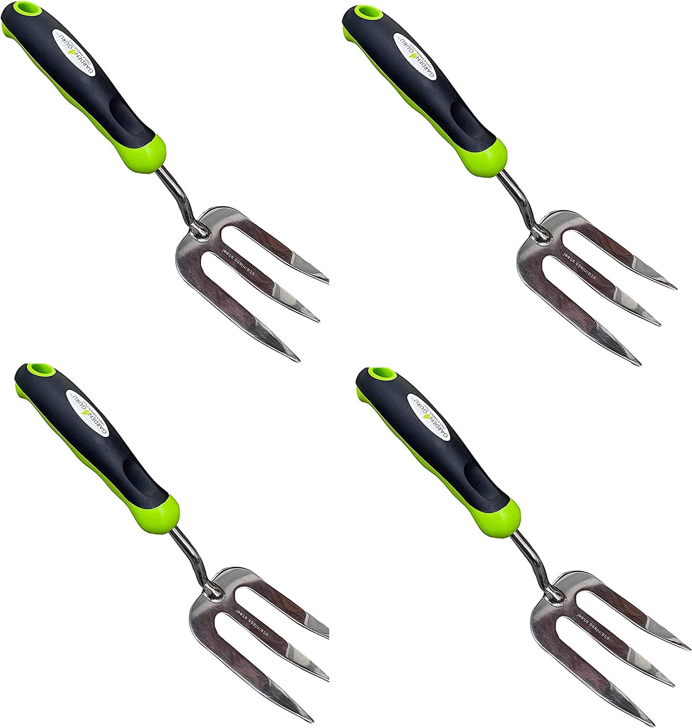 Garden Guru Stainless Steel Hand Weeder Fork Tool with Ergonomic Handle, Great for Planting, Weeding, and More (4 Pack)