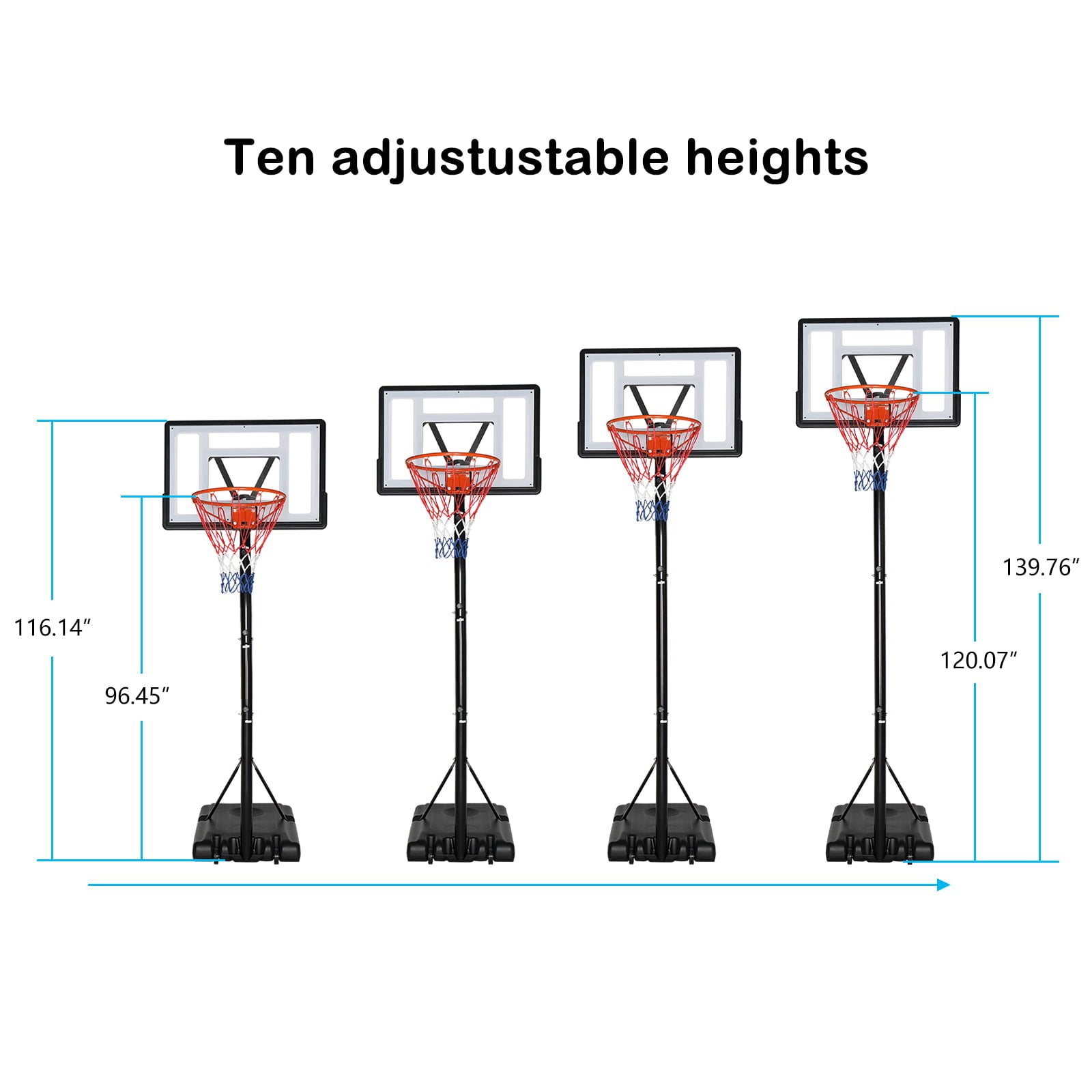 UBesGoo Kids Youth Portable Basketball Hoop， 6.9'-10' Height Adjustable Basketball Goal Stand， with 34 Inch PVC Backboard