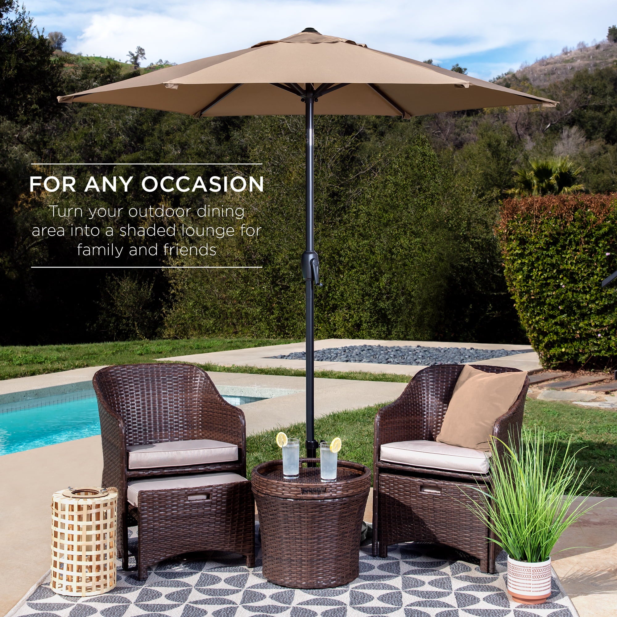 Best Choice Products 7.5ft Heavy-Duty Outdoor Market Patio Umbrella w/ Push Button Tilt, Easy Crank Lift, Tan