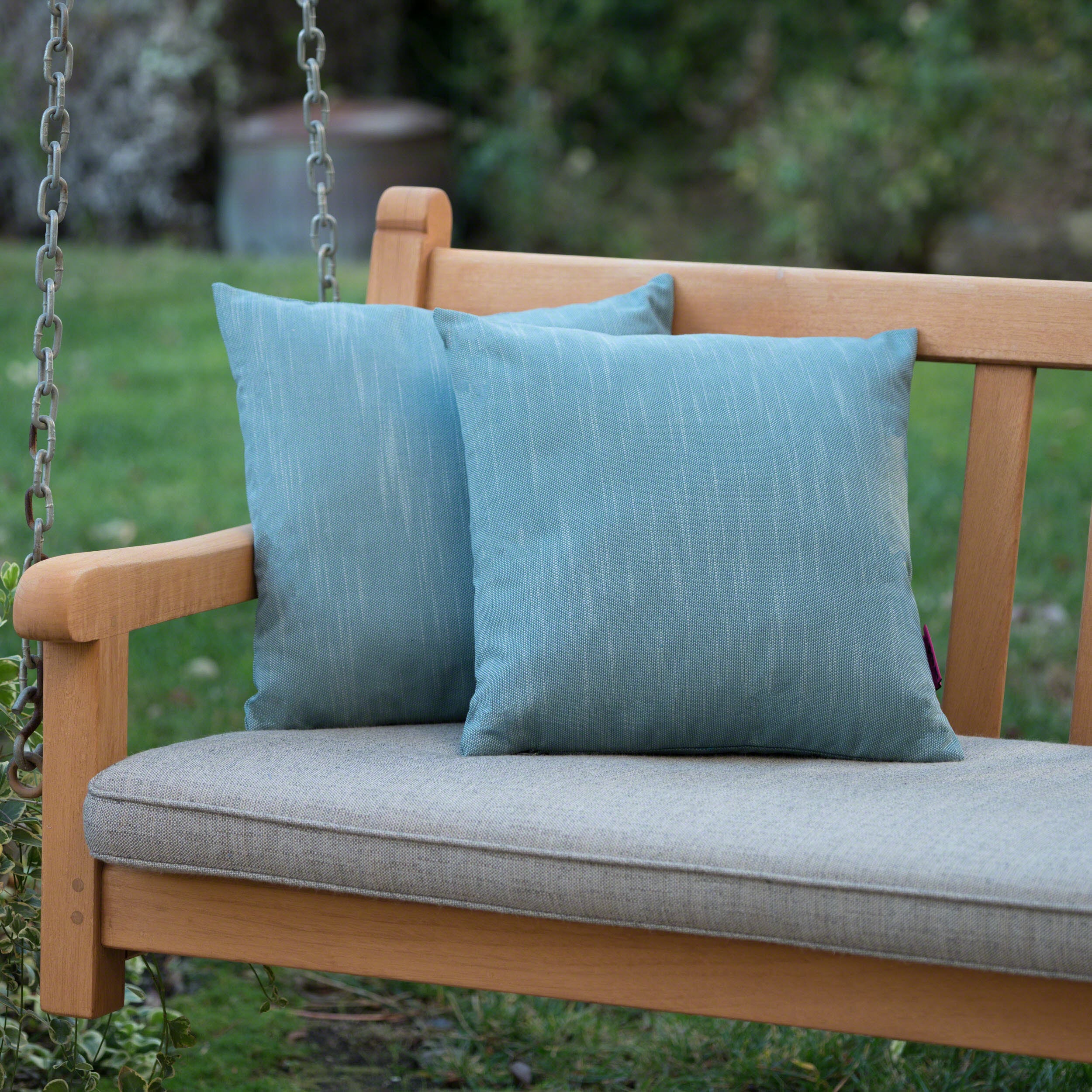 Misty Indoor Teal Water Resistant Small Square Throw Pillow