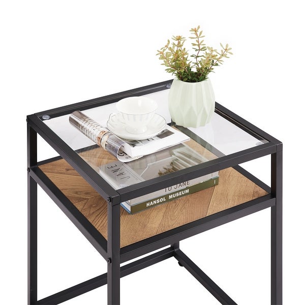 2-Tier Tempered Glass Top End Table