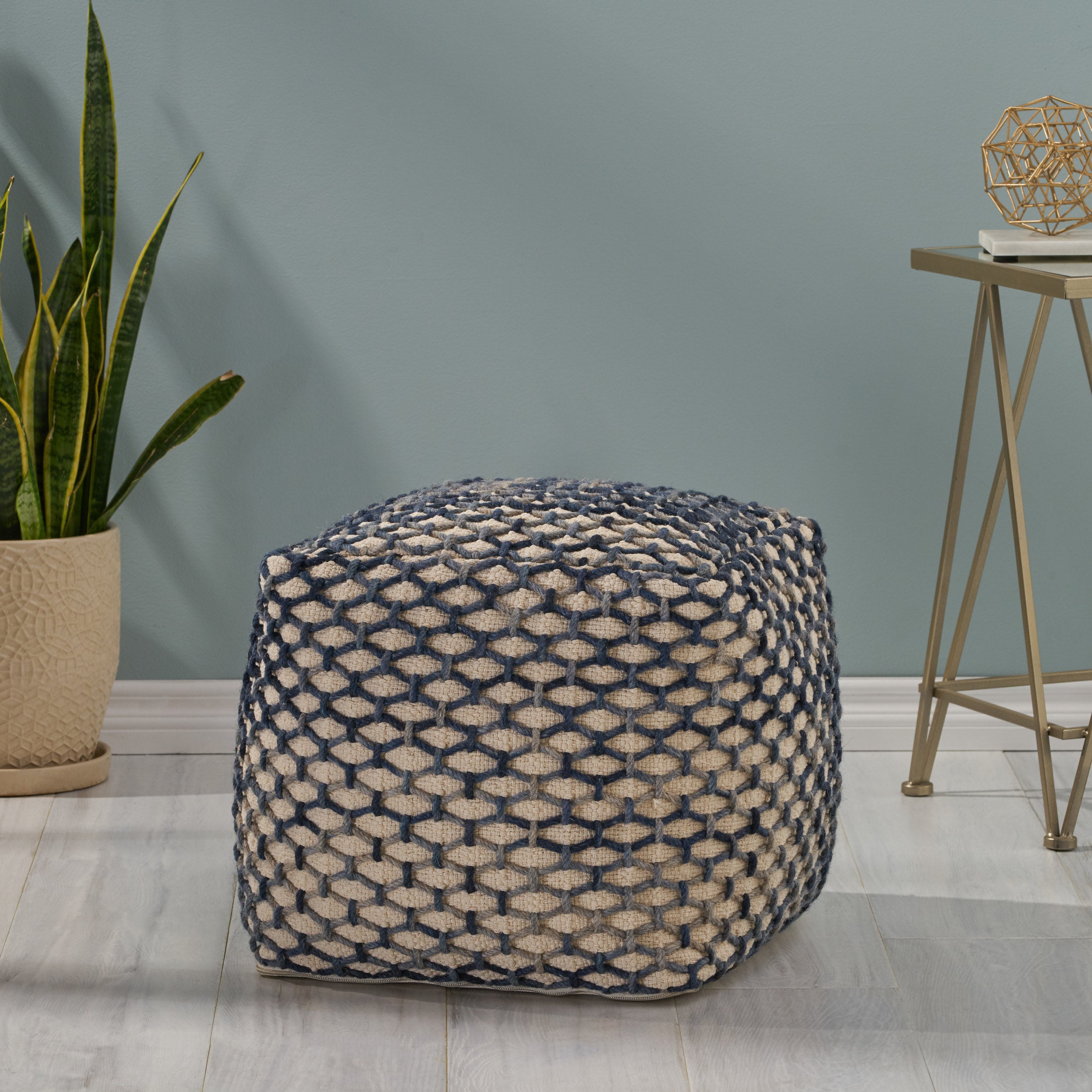 Jobe Boho Wool and Cotton Pouf