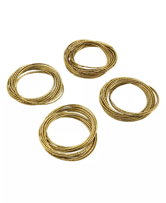 Saro Lifestyle Metallic Bronze Metal Bangled Napkin Ring Set of 4