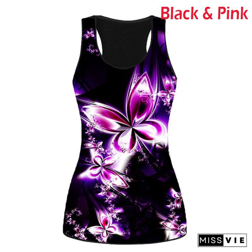 Women's Butterfly 3D Print Tank Tops Ladies Casual Sleeveless Tops Summer Vest Shirts Sexy Top Plus Size XS-8XL